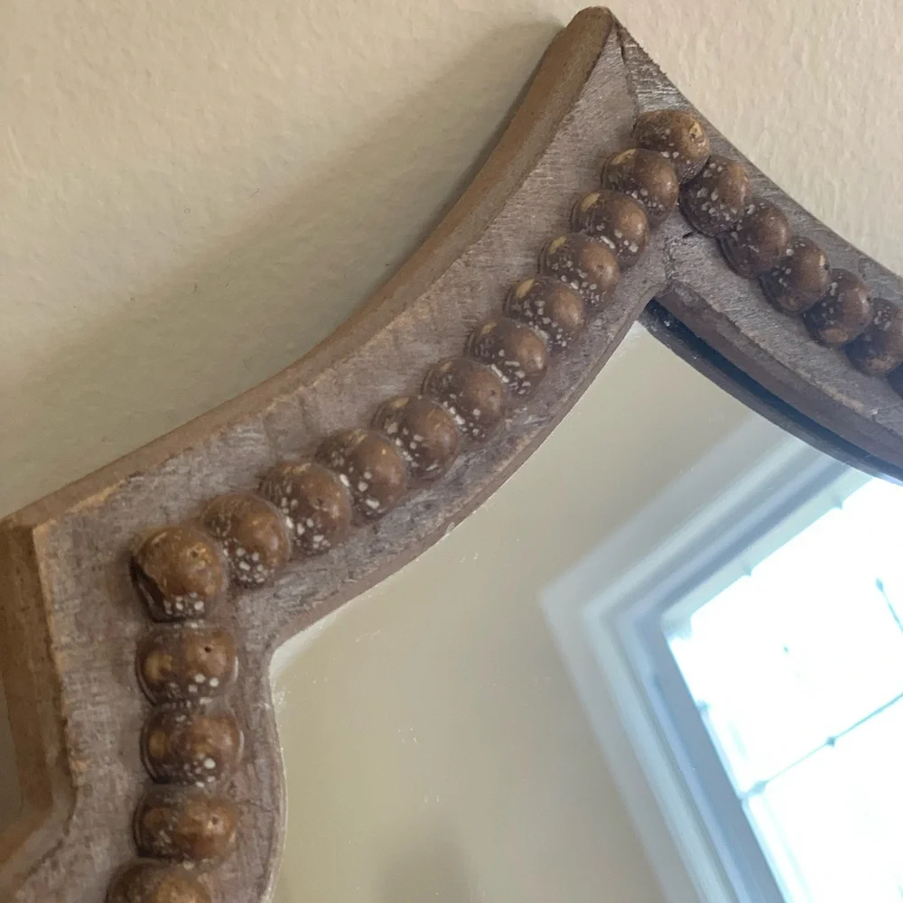 At Home Moroccan Quatrefoil Wall Mirror 16”Accent Distressed Wood beaded Rustic